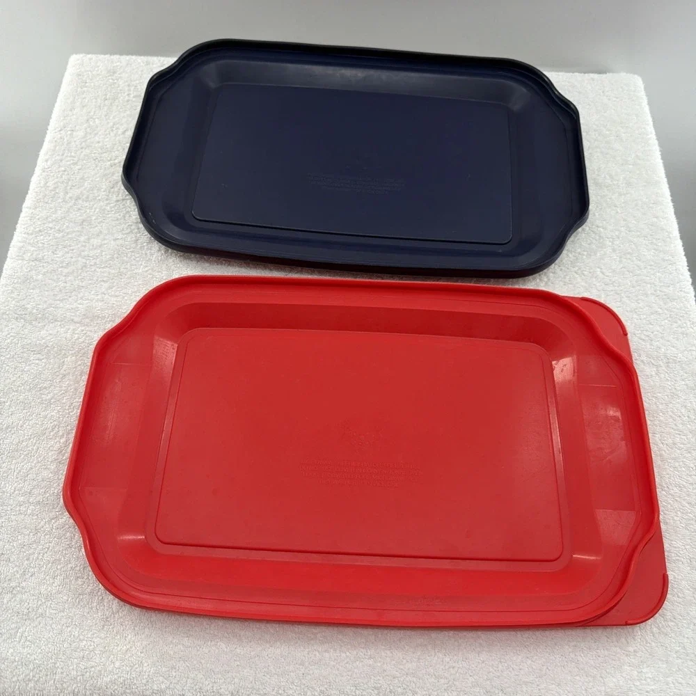 2/PACK. Pyrex Replacement Lid 233-PC 3-Qt Red & Navy Plastic Rectangle Cover
